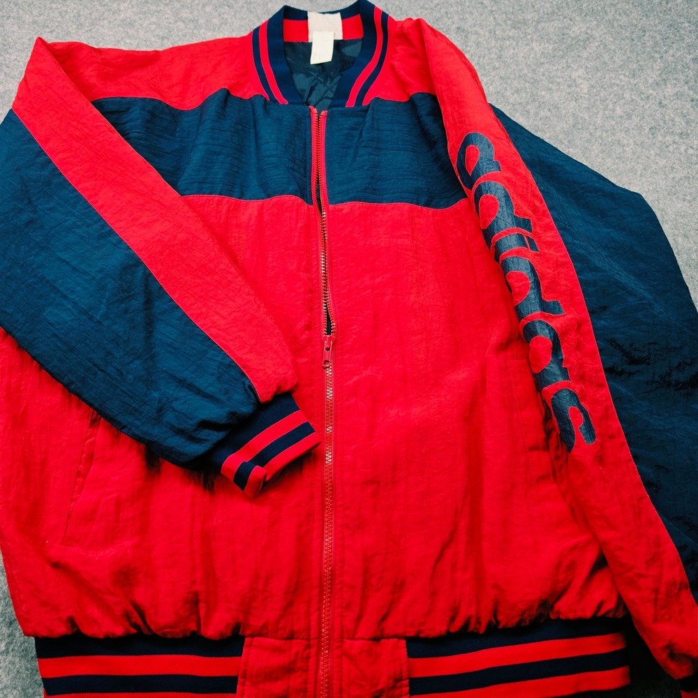 Vintage Adidas Trefoil Spellout Windbreaker Jacket Red Navy Blue Quilted Lined